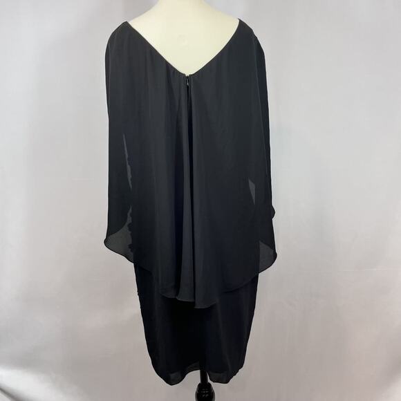Cartise knee length sleeveless little black dress chiffon cape sleeves sz 12 - Picture 4 of 10